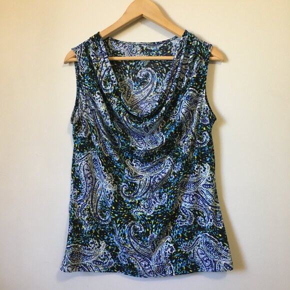 Paisley Impressionist Cowl Draped Neck Tank Top - Picture 1 of 14